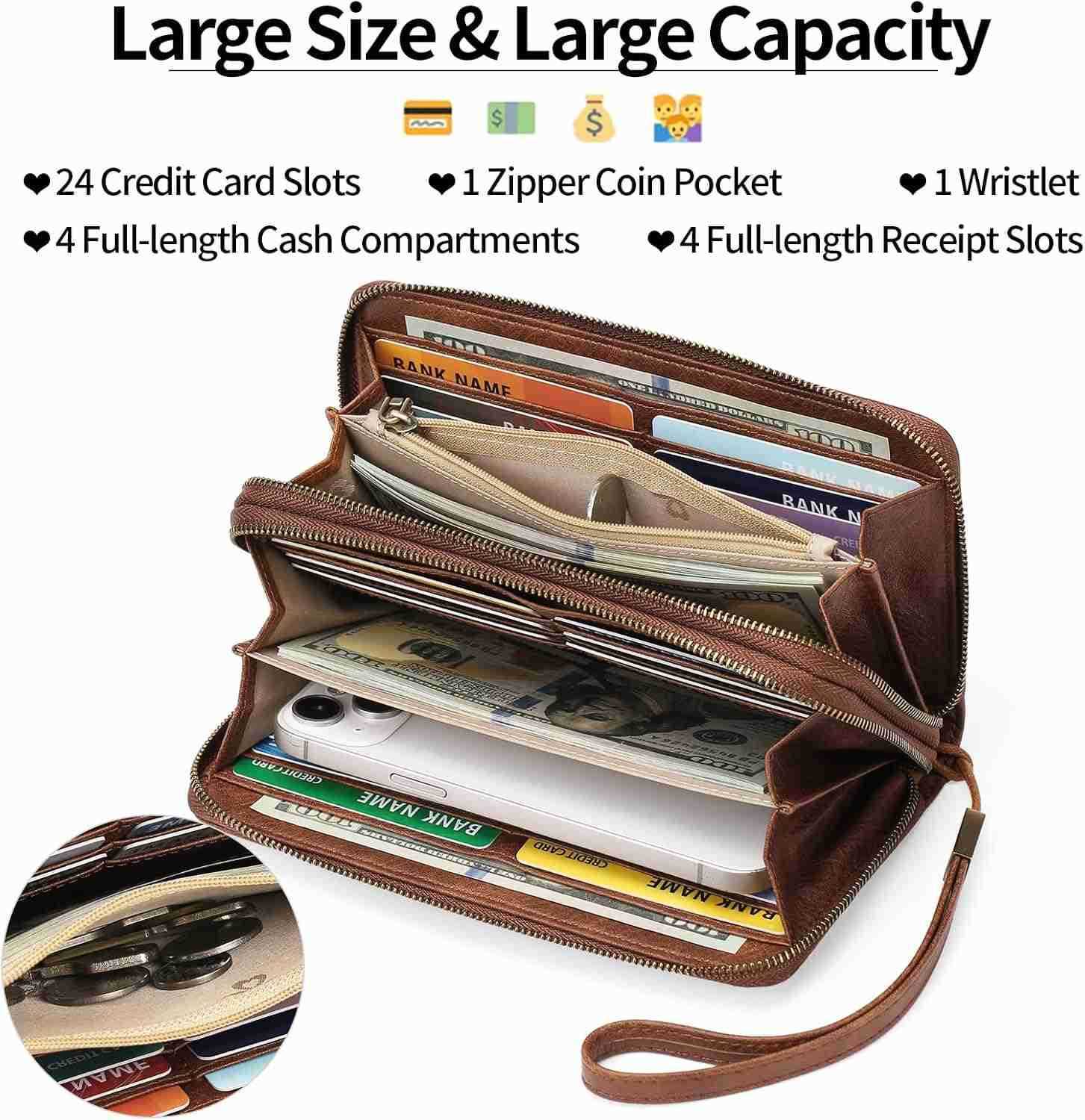 Wallet for Women Clutch RFID Blocking Wristlet Leather Purse Large Capacity CARD Holder with Grip Hand StrapZ250911