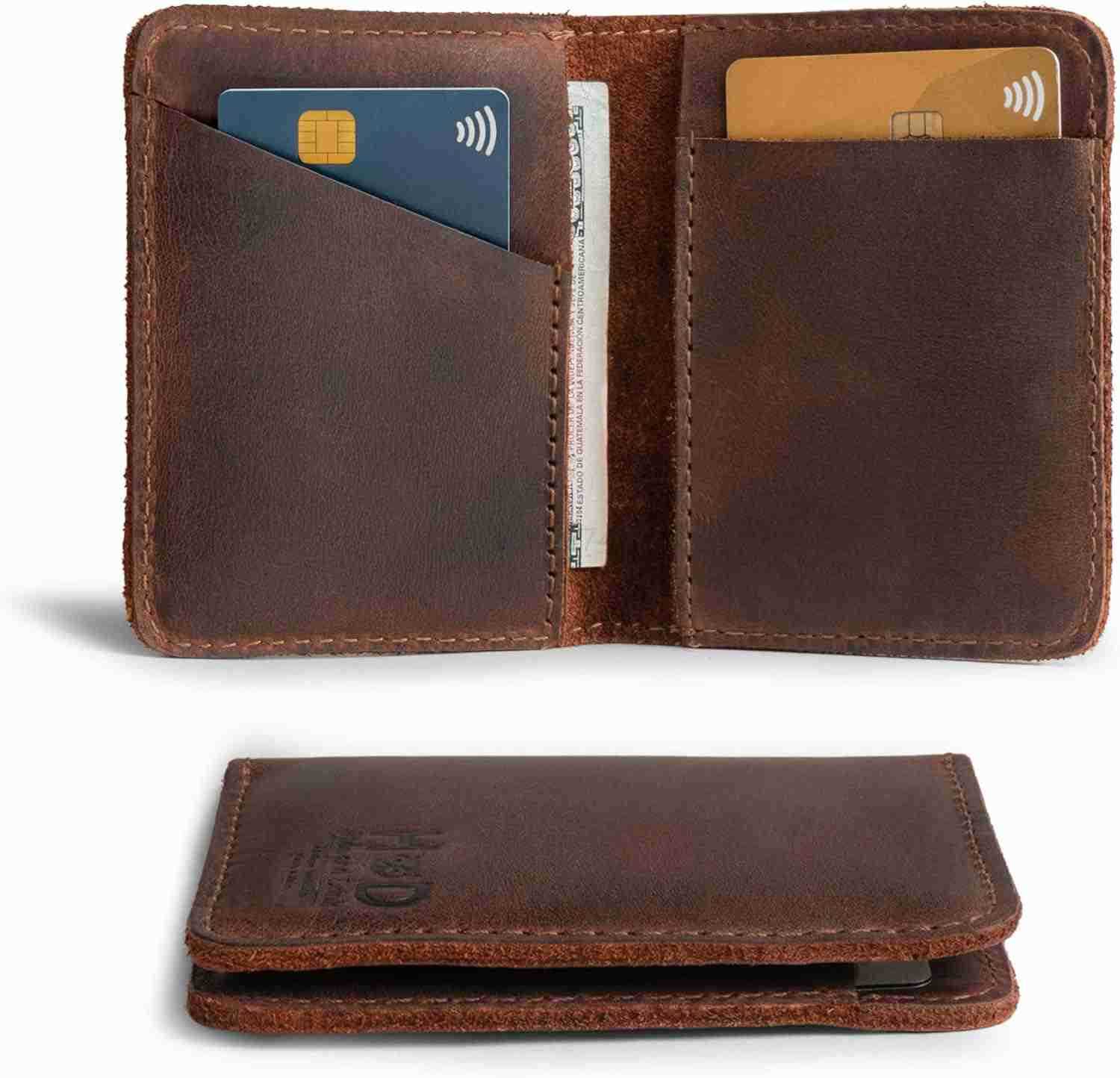 Wallet Slim Card Holder Minimalist Traveler Wallet Vintage Front Pocket Wallet Full Grain Leather Handmade Bourbon BrownZ250911