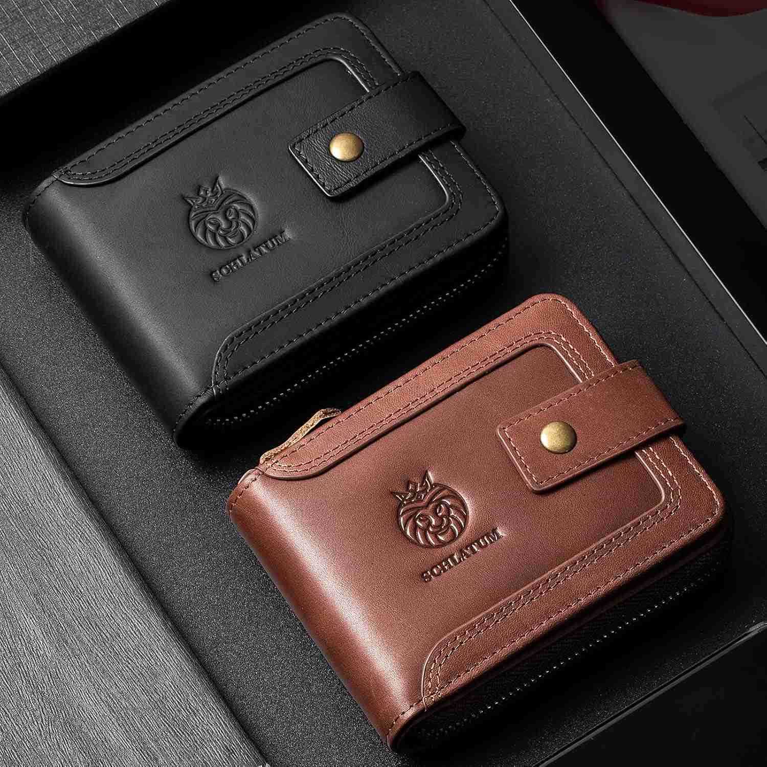 Genuine Leather Zipper Wallet for Men RFID Blocking Large Capacity Vintage Wallet with Coin Pocket ID Window CoffeeZ250911