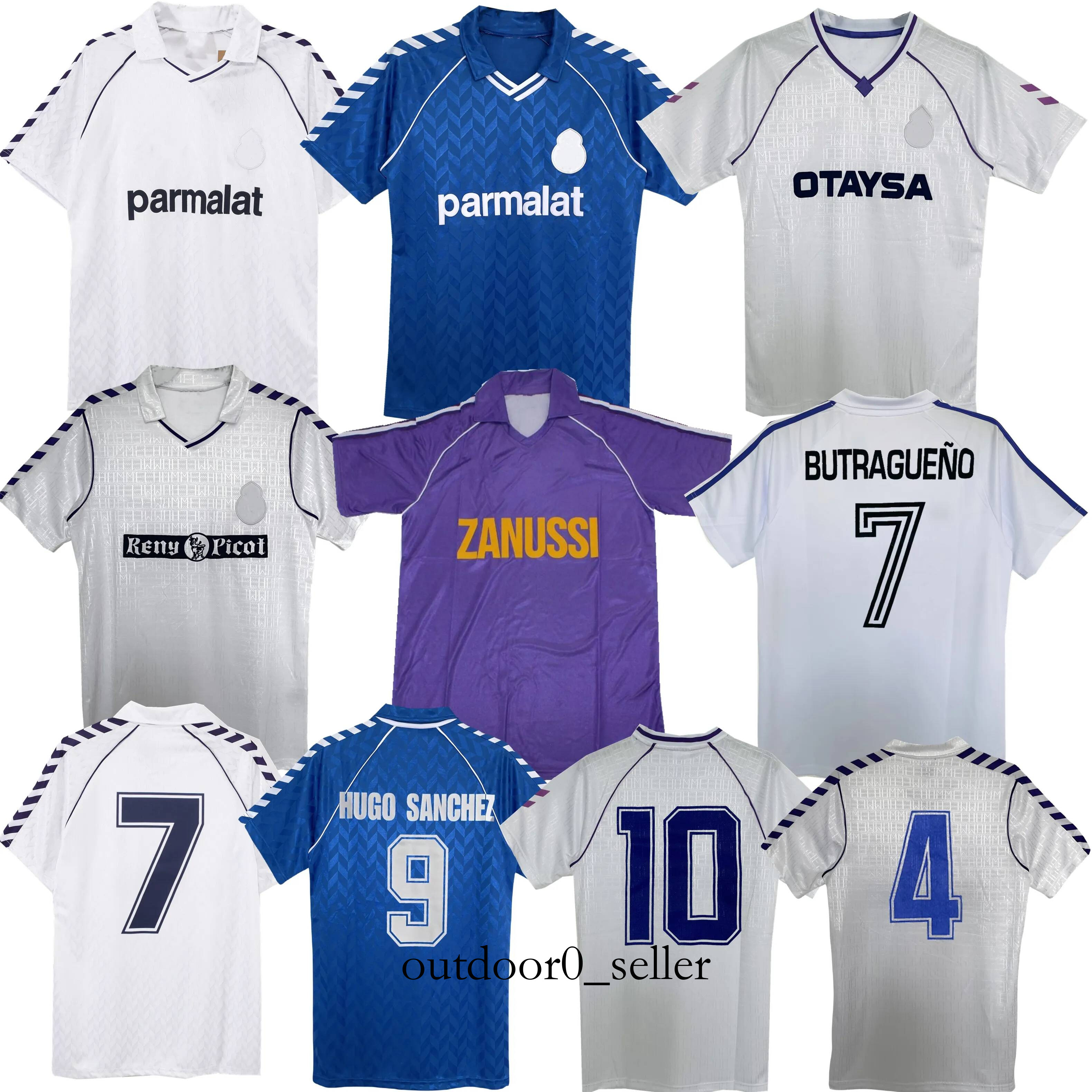 1984 1985 1986 1987 BUTRAGUENO Retro Soccer Jersey 1988 1990 1992 Hierro Valdano Sanchez Hagi Juanito Classic Vintage Real Madris Football Shirt