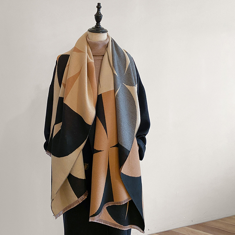K1782 New autumn and winter imitation cashmere double-sided shawl scarf for women, thickened and warm, versatile neck scarf, European and American sty