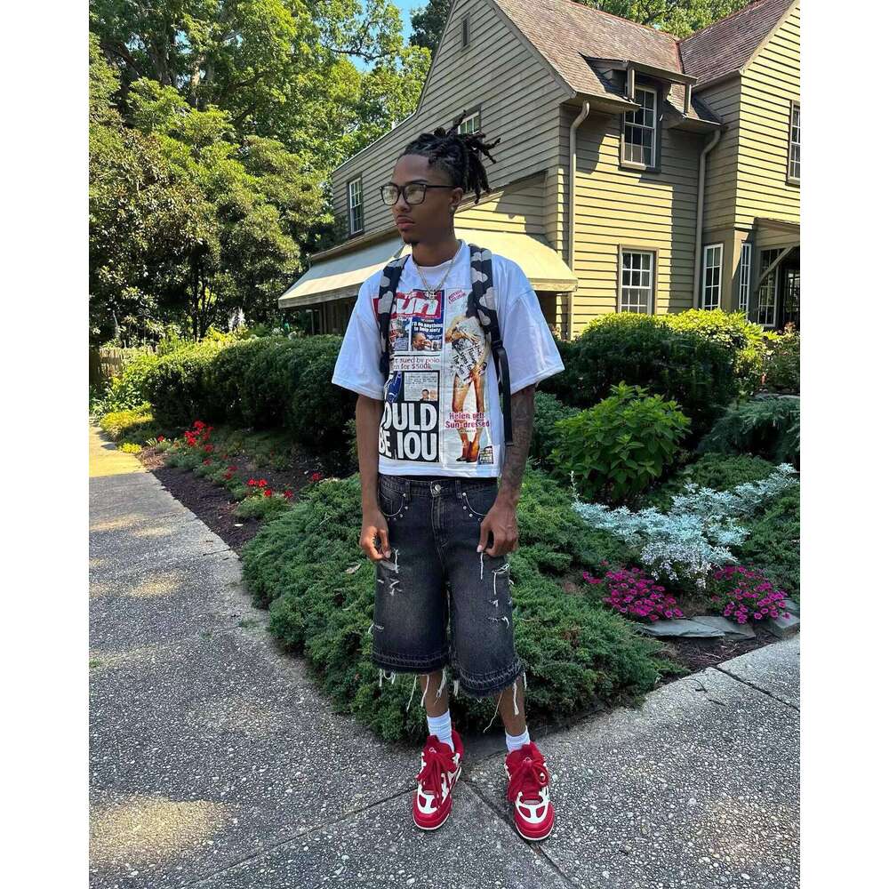 Men's Fashion Loose T-Shirt 100% Cotton 200GSM Streetwear Hip-Hop Style Y2K Collar Printed Knit Fabric