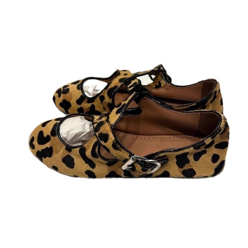 Designer Luxury Korean-style Plush Sheepskin Round-toed Full-toe Leopard Print Simple Sexy Women's Shoes Flat Soft Single Shoes Versatile Small L