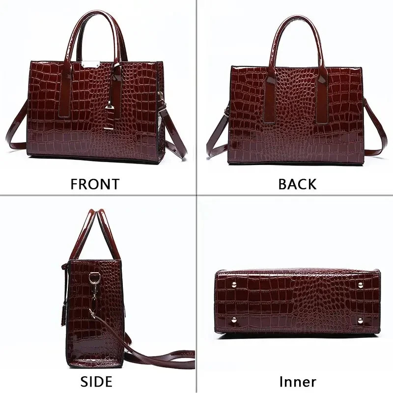 Vintage Womens Pattern Handbag Large Capacity Tote Bag Leather Business Shoulder Bag For Female 250901