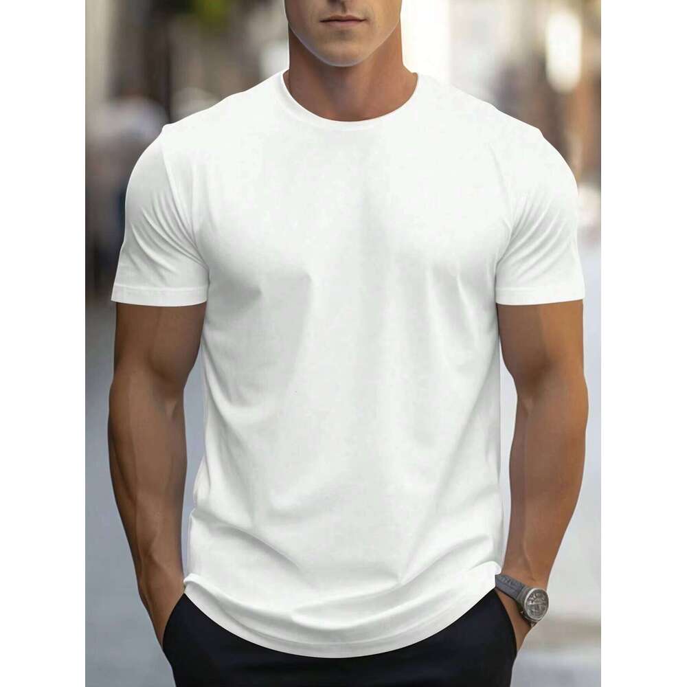 High Quality 100% Cotton 230GSM Men's Round Neck Short Sleeve T-Shirt Solid Pattern Knitted Fabric