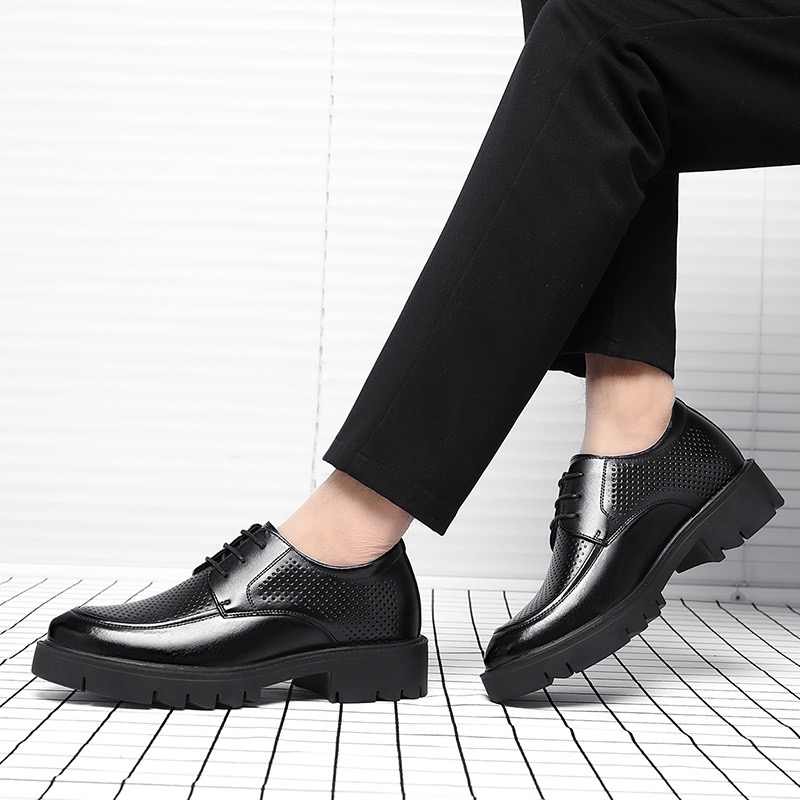 Men's high-heel leather shoes with 10cm height increase Men's hollowed-out business formal dress shoes with large toe. Gentleman's brea