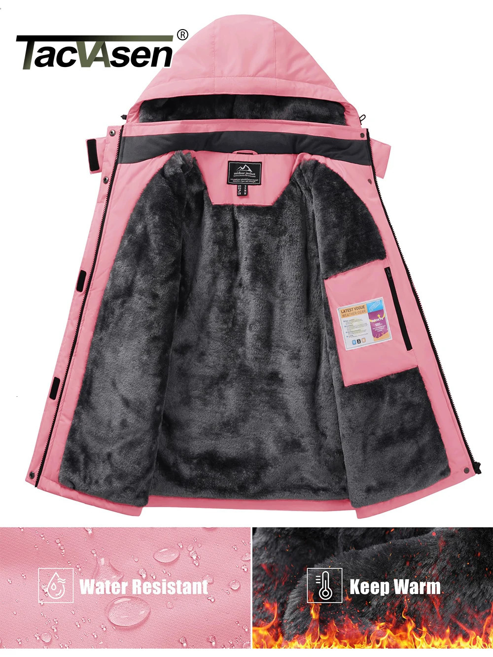 TACVASEN Womens Winter Thermal Jackets Warm Fleece Lined Waterproof Jacktes Snow Ski Hood Coat Mountain Snowboarding Windbreaker 250902