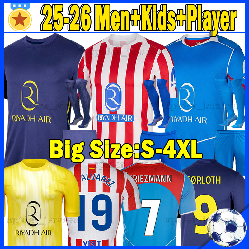 XXX 4XL 2025 2026 J.ALVAREZ Soccer Jerseys Atletico MadridJersey 25 26 SORLOTH GRIEZMANN CORREA GIULIANO palyer Version Football Shirts M.LLORENTE Men kids kits