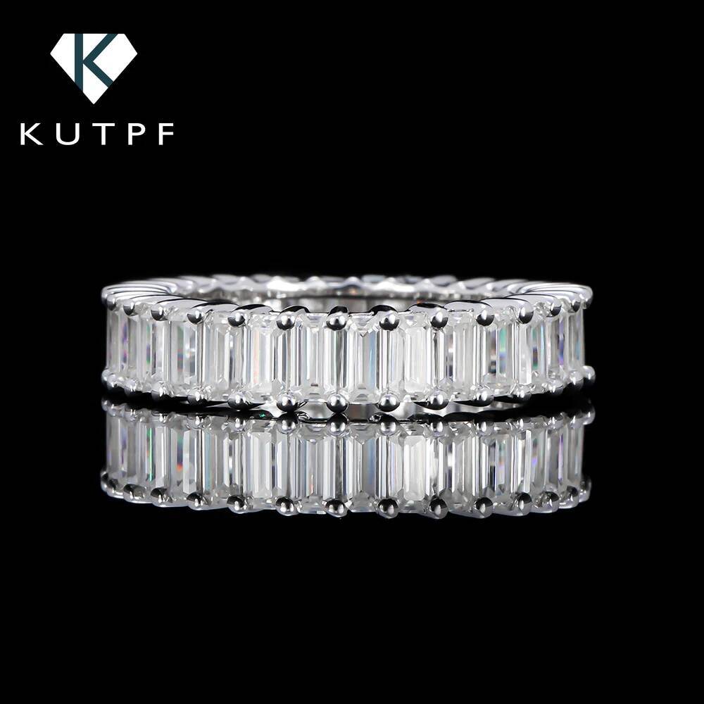 Rectangle Full Mossanite Ring 925 Sterling Silver Plated Gold 24mm Emerald Cut Diamond Rings Wedding Eternity Band For Women
