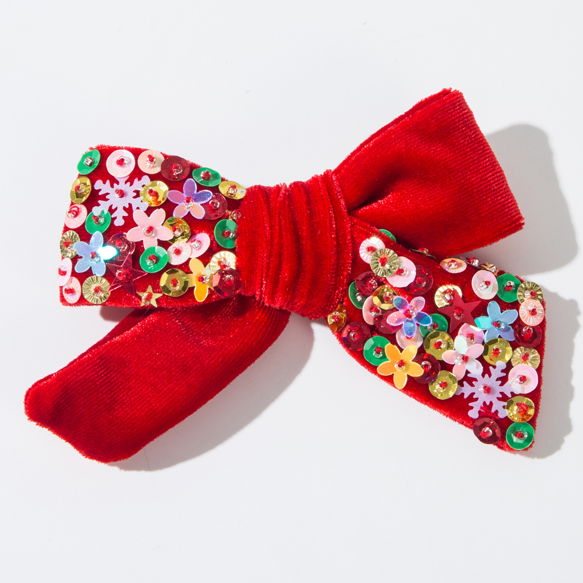 New Christmas Flannelette Bow Hair Clips for Women Hand Sewn Stars Snowflakes Glitter Sweet Party Hair Accessories