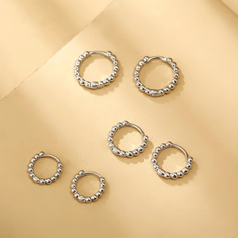 Small Round Bead Simple Fashion Hoop Earrings For Women Vintage Gold Silver Color Metal Jewelry Female Punk Minimalist Accessory 250917