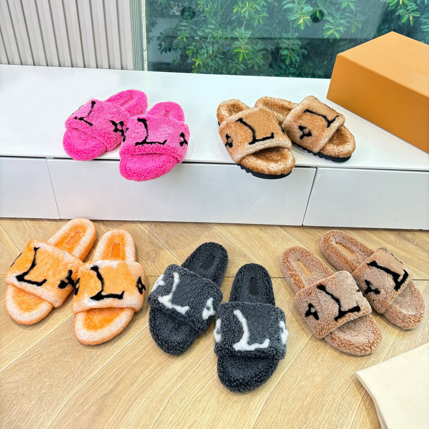 designer shoes Winter New Letter Print Cotton Slippers Womens Indoor Outdoor Comfortable Versatile Warm Slipper Lamb wool Paseo Bom kla Flat-bottomed flip-flop