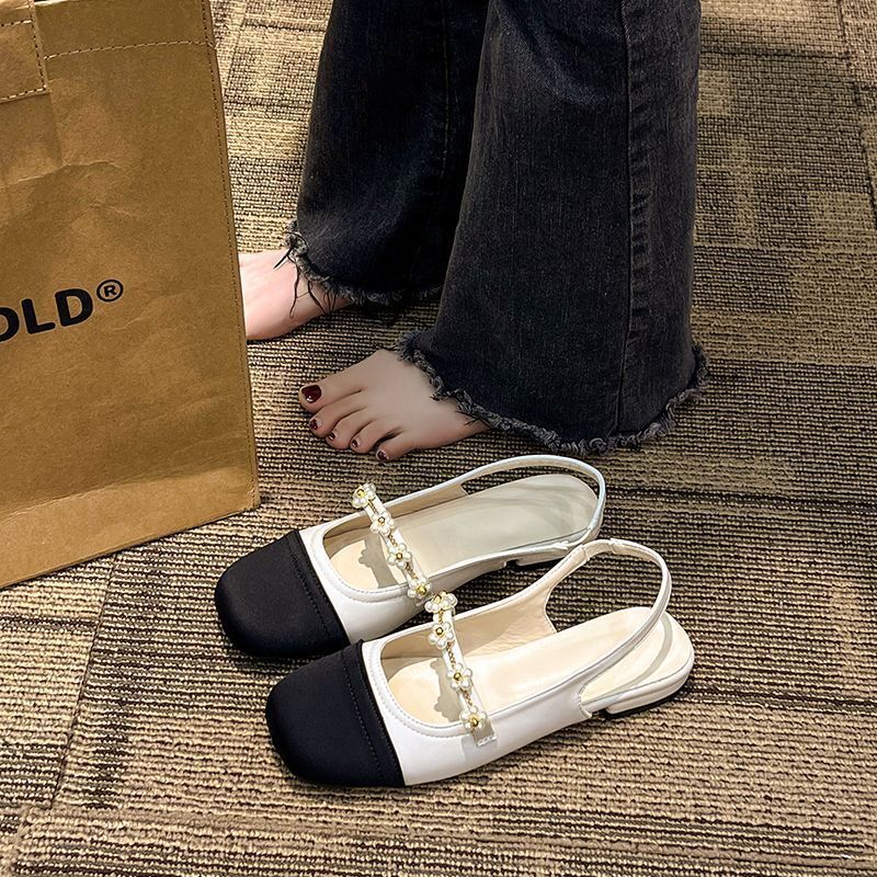 Designer Luxury Woman New Chinese-style Buttoned Sandals Retro Square-toed Shoes Solid Color Blocks Hand-sewn Closed Toe Comfortable Flat Shoes Floral