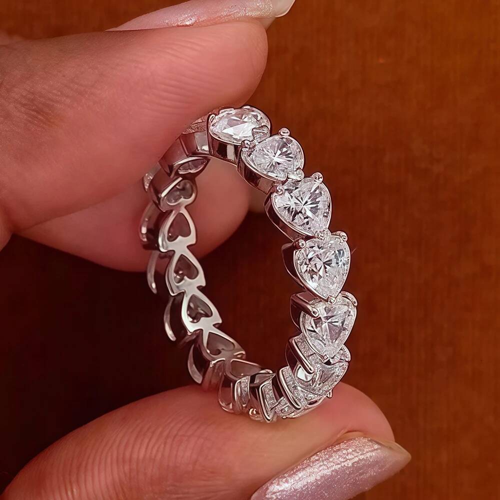 345mm Heart Cut Moissanite Eternity Band For Women Gra Certified Lab Diamond Stackable Wedding Band 925 Silver Engagement Ring