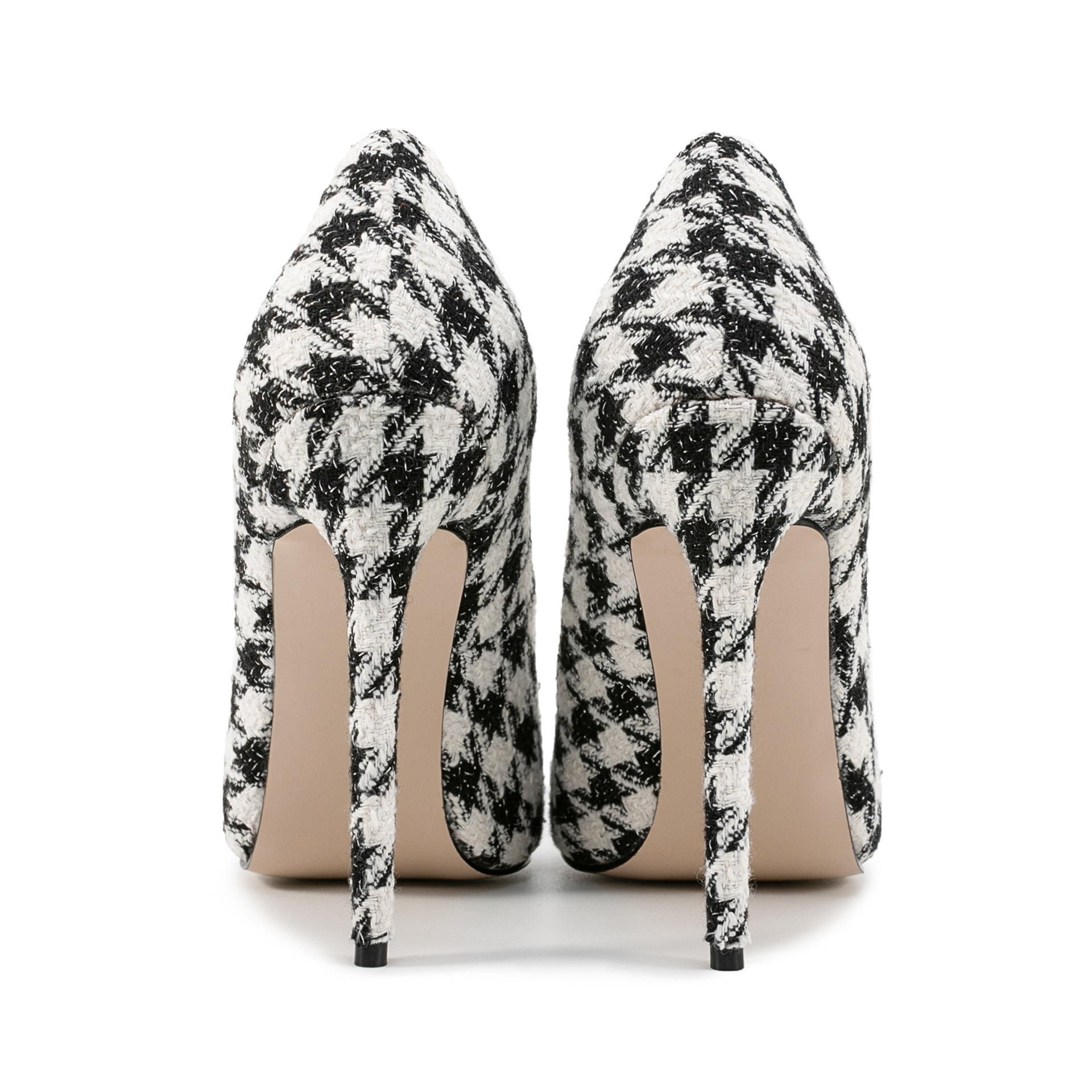 Chengdu Handmade Checkered Pointed Toe Stiletto Pumps - 12cm Runway Model Heels (Black/White) Party Performance Dress Shoes