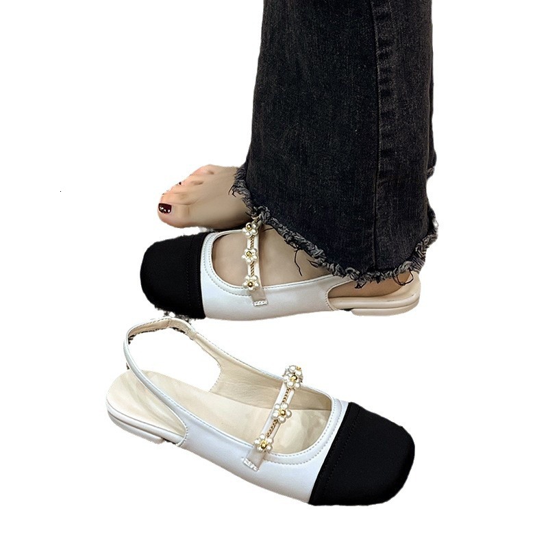 Designer Luxury Woman New Chinese-style Buttoned Sandals Retro Square-toed Shoes Solid Color Blocks Hand-sewn Closed Toe Comfortable Flat Shoes Floral