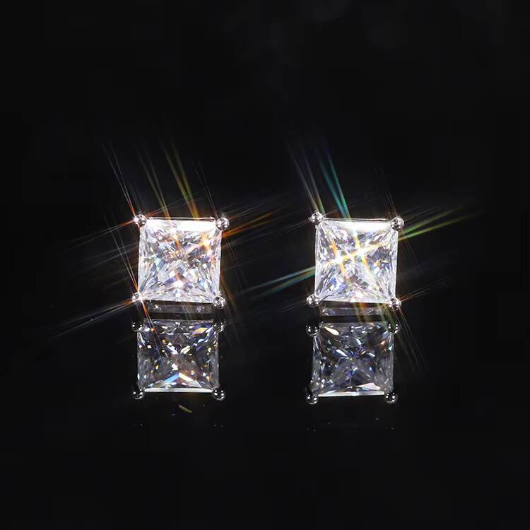 XingGuang Pass Diamond Tester 925 Sterling Silver Princess Cut Moissanite Square Earring Mens VVS Moissanite Stud Earrings