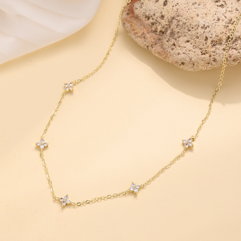 925 Sterling Silver Gold Tone French Starry Sky Four Leaf Clover Bracelet Designer Bracelet for Women Luxury Jewelry Niche Simple Full Diamond Flower 