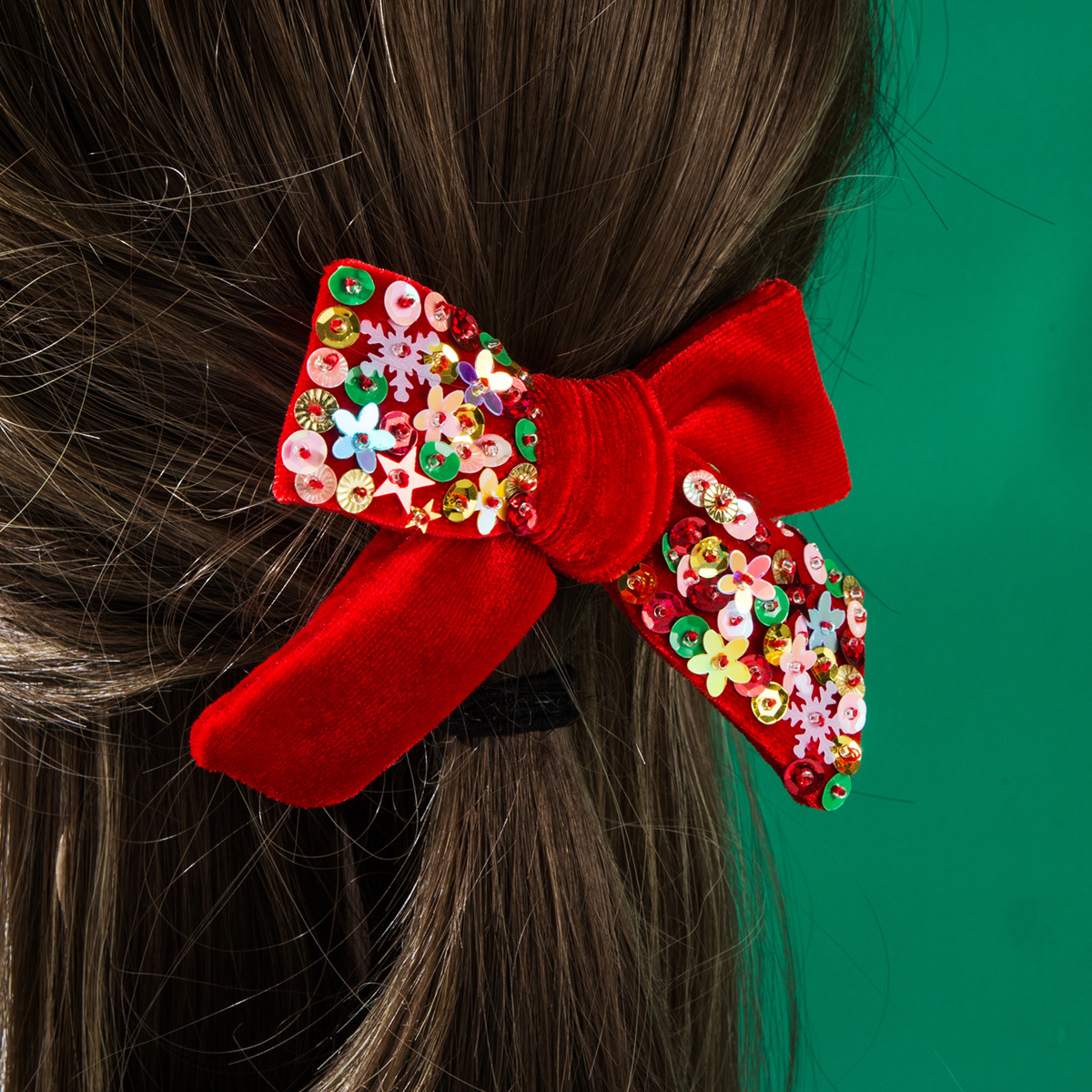 New Christmas Flannelette Bow Hair Clips for Women Hand Sewn Stars Snowflakes Glitter Sweet Party Hair Accessories