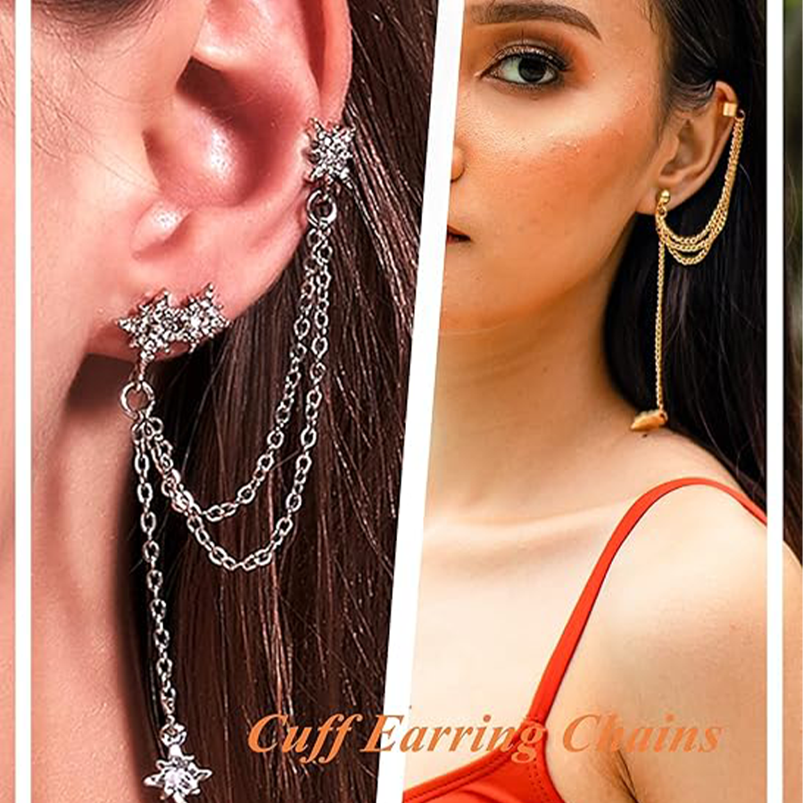 17Pcs Ear Cuffs Chain Earrings Snake Butterfly Leaf Non Piercing Clip on Earring Fake Helix Cartilage Earrings Ear Clip Jewelry Gold Tone