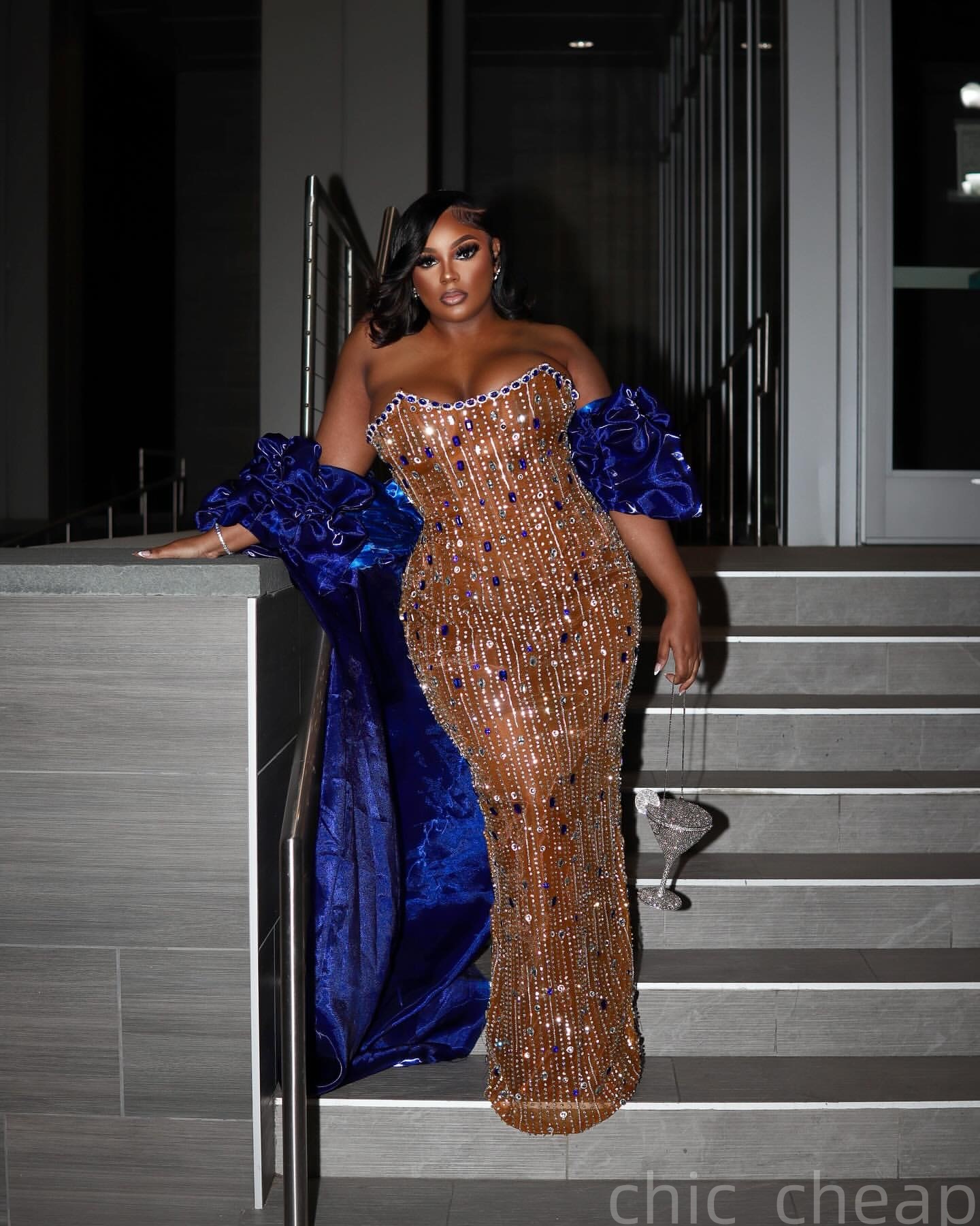 Aso Ebi Royal Blue Mermaid Prom Dresses 2025 Illusion Crystals Satin Evening Formal Party Second Birthday Engagement Gowns Plus Size Dress For Special