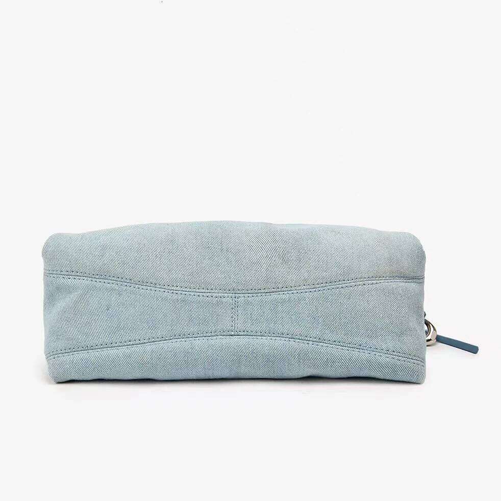 2025 Large Capacity Denim Tote For Women - Genuine Leather Handle Hobo Shoulder Bag With Multiple Pockets, Blue Jean Drawstr