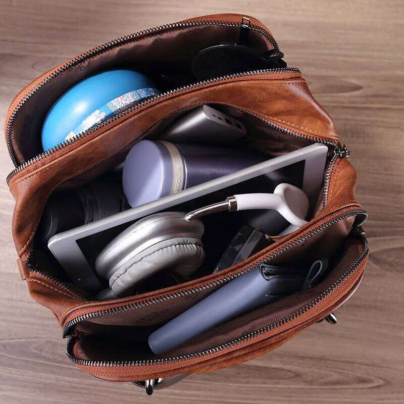 Vintage Leather Crossbody Women's Emed Handmade Tote Shoulder Bag Large Capacity Anti-Theft Purse