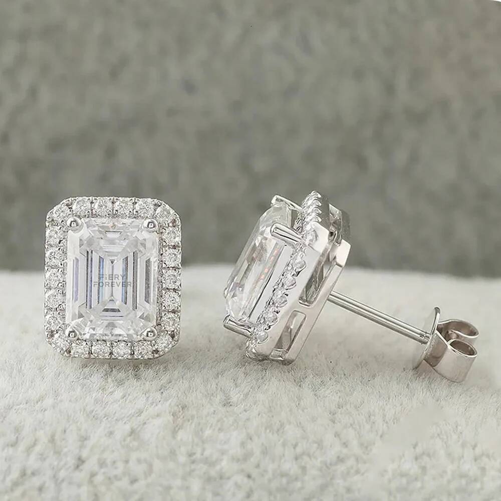 0512ct Emerald Cut Halo Moissanite Diamond Stud Earrings 925 Sterling Silver Plated 18k Gold Earring Fine Jewelry for Women