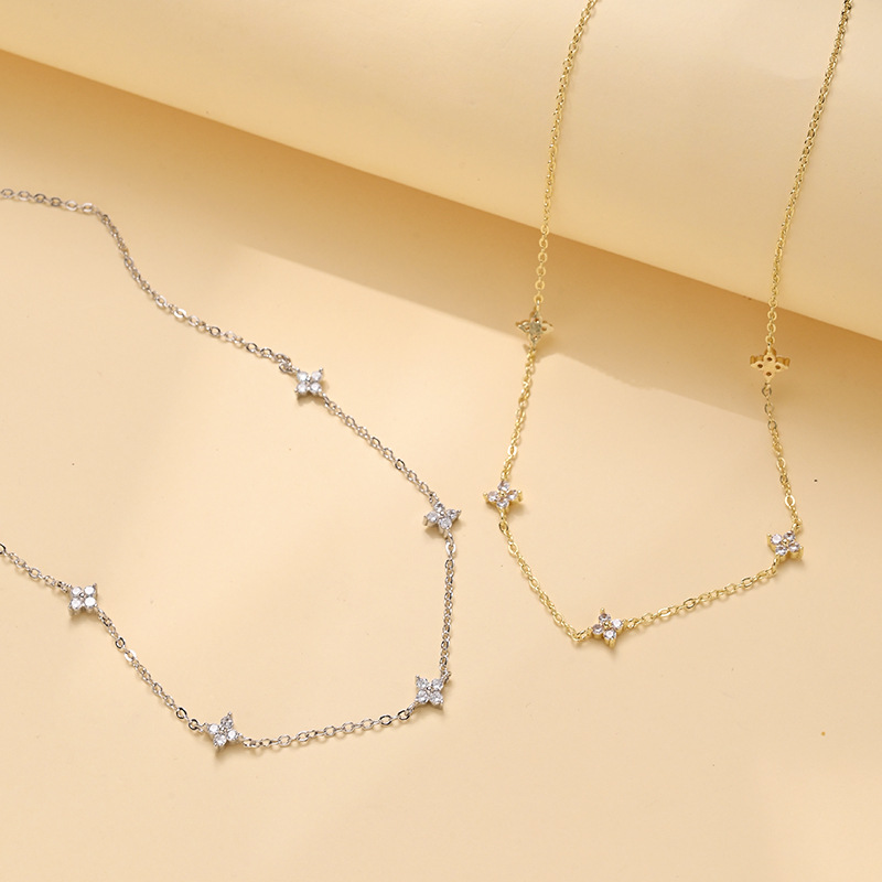 925 Sterling Silver Gold Tone French Starry Sky Four Leaf Clover Bracelet Designer Bracelet for Women Luxury Jewelry Niche Simple Full Diamond Flower 