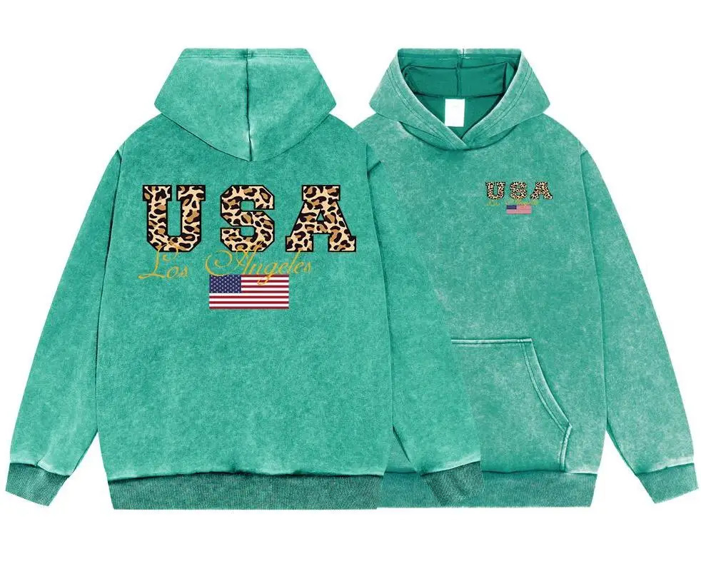 Leopard Print Letters Usa Mens Vintage Washed Cotton Sweatshirt Vintage Warm Hoodies Casual Fleece Soft Hoody 250901