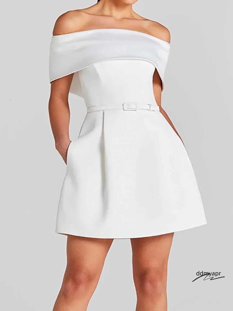 Women's Slash Neck Mini - Solid, Short Sleeve, Casual Summer Party Dress ddmyapr ddmyapr