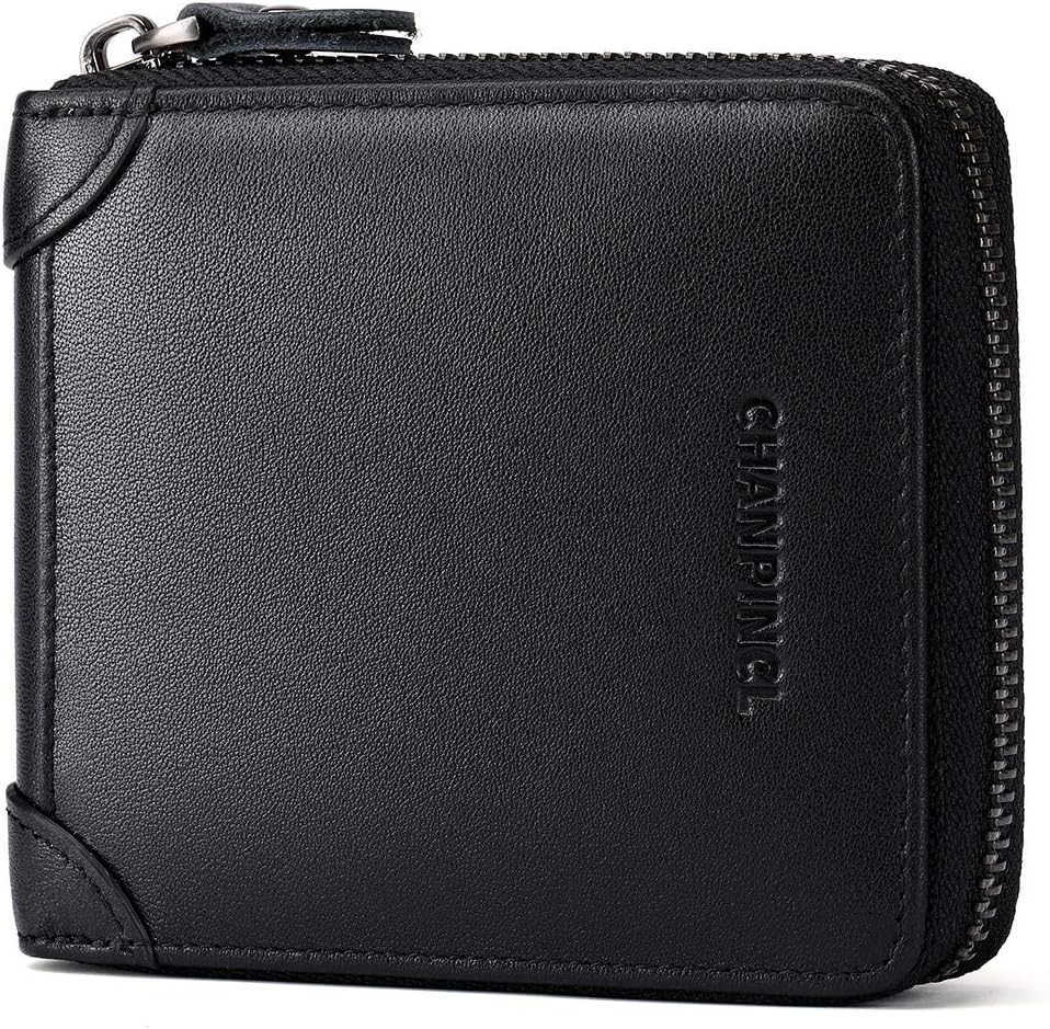Mens Genuine Leather Zipper Wallet RFID Secure Large Capacity Double Fold Multicard Leather Wallets for Men and coin purseZ250910