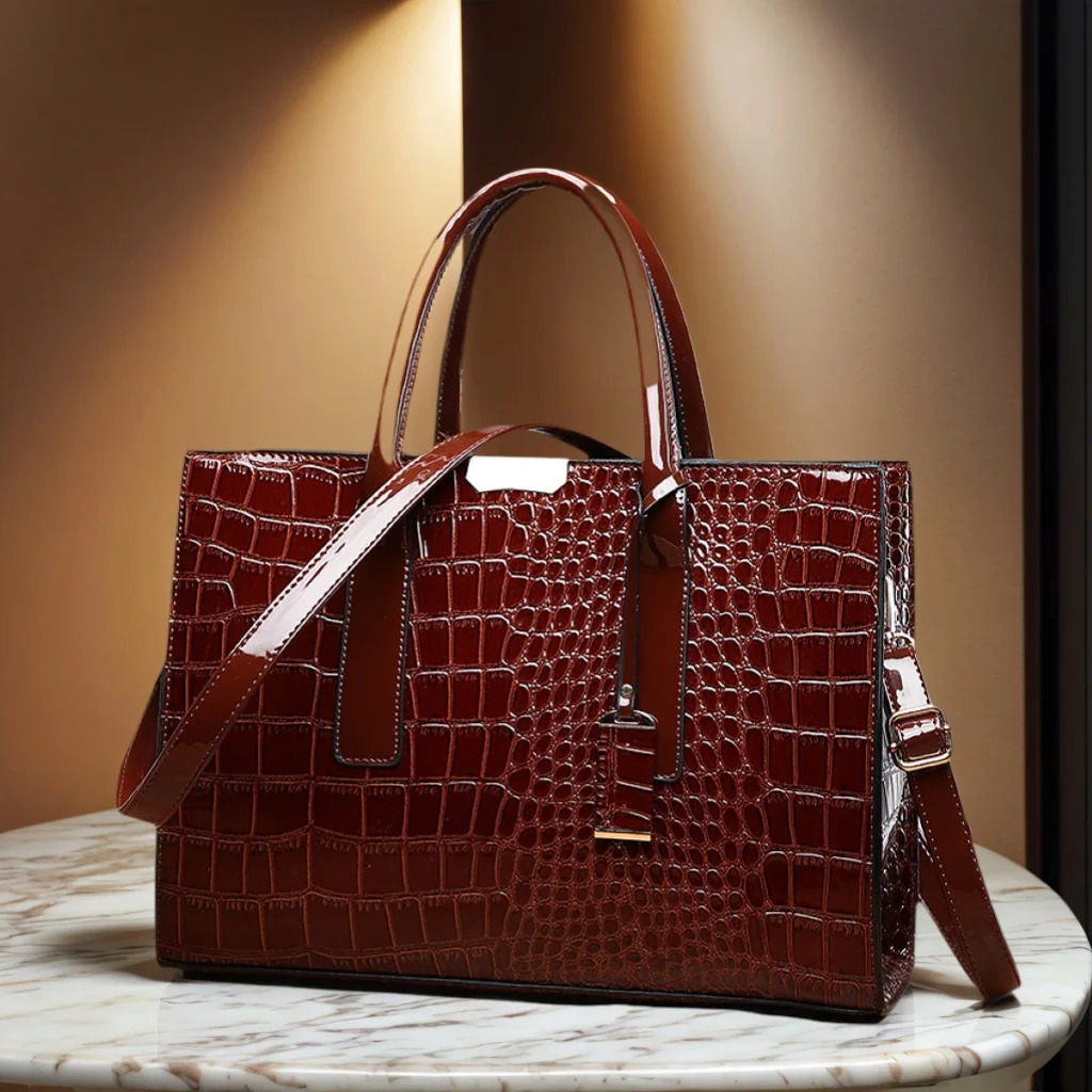 Vintage Womens Pattern Handbag Large Capacity Tote Bag Leather Business Shoulder Bag For Female 250901