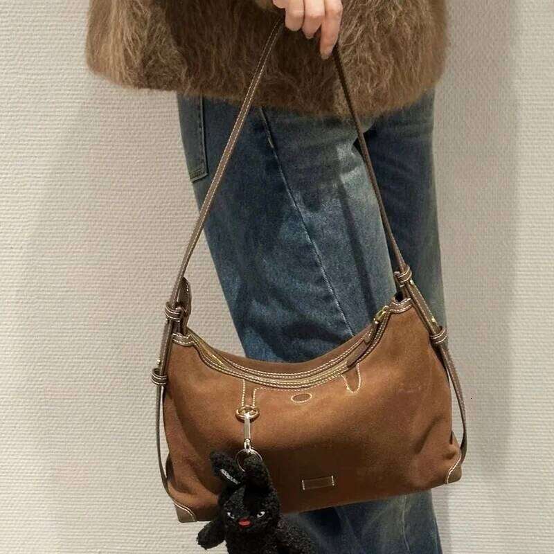 Faux Suede Hobos Bags For Women Designer Handbags And Purses 2025 New In Vintage Button Beaded Pendants Underarm Shoulder