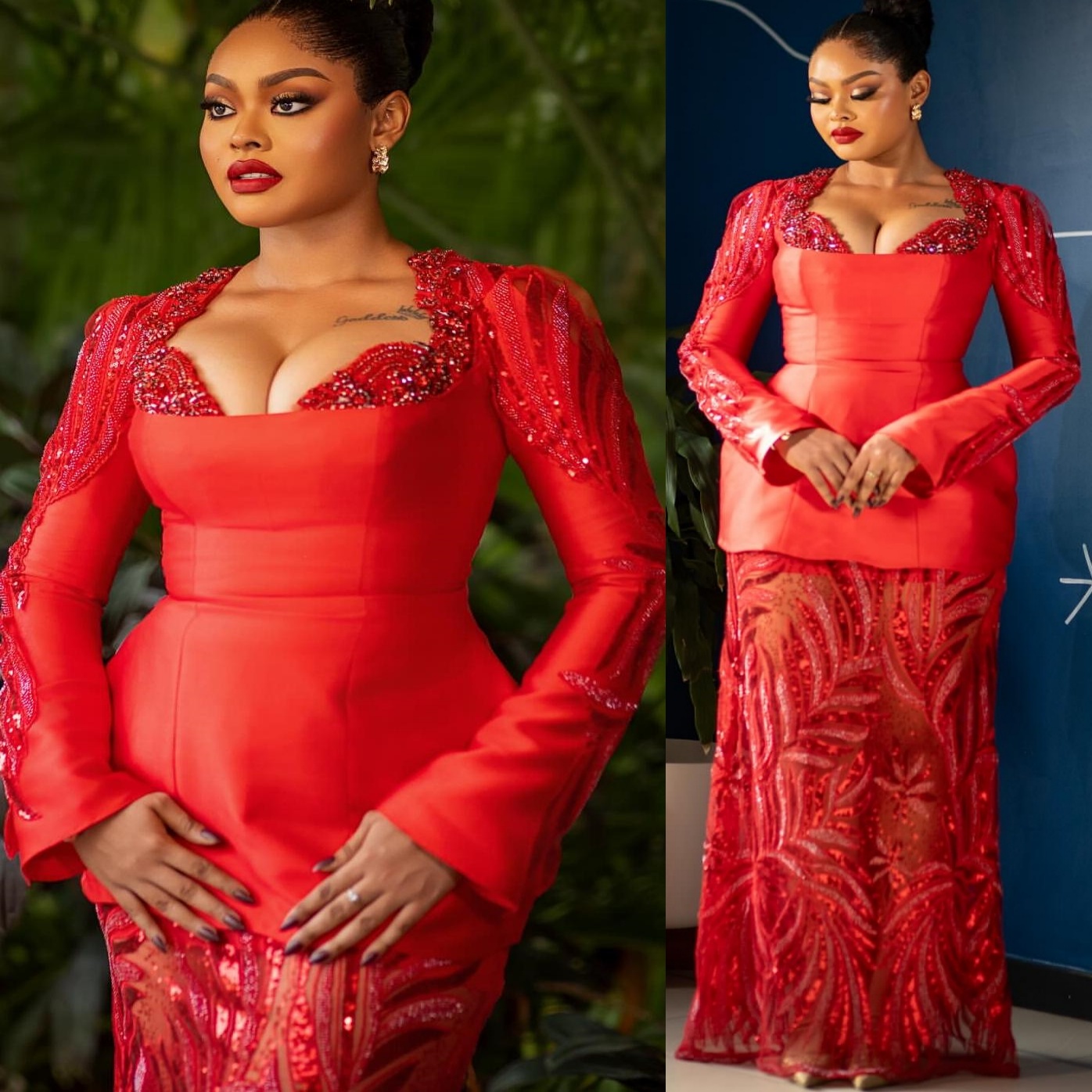 Aso Ebi Red Straight Prom Dresses 2025 Lace Crystals Full Sleeves Evening Formal Party Second Birthday Engagement Gowns Plus Size Dress For Special Oc