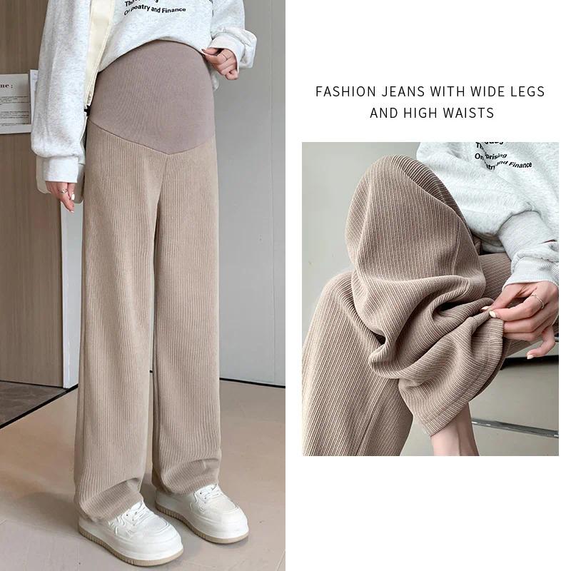 Spring Autumn Fashion Maternity Straight Pants, Wide Leg Loose Across High Waist Trousers, Clothes for Pregnant Women Pregnancy