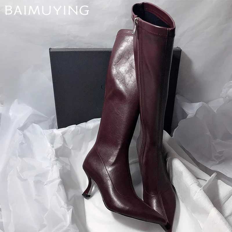 2025 Winter Trend Elegant High Heels Women High Boots Leather Pointed Toe Fashion Shoes Designer Knee High Pumps Womens Boots W250902
