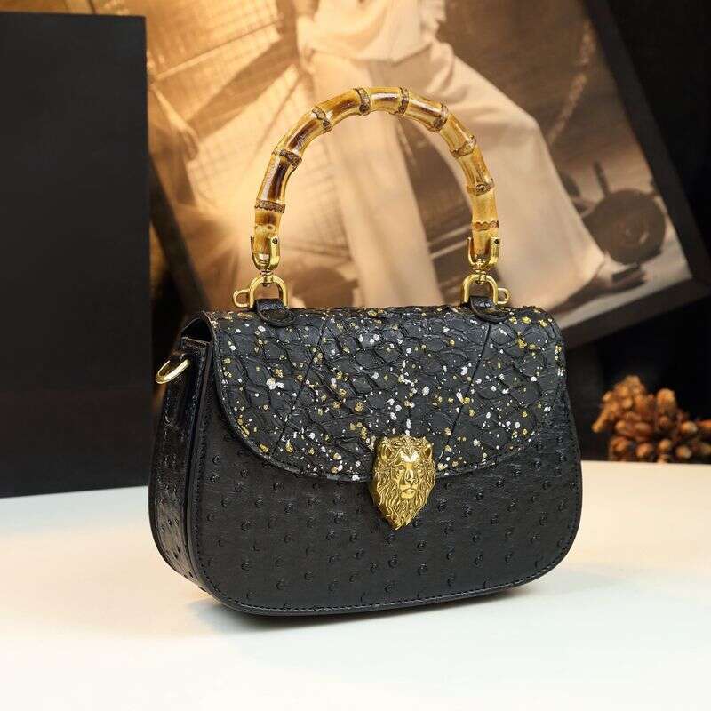 Genuine Leather Women's Shoulder Bamboo Knot Bag Spring New Ostrich Pattern Saddle Fashion High-end Light Luxury Handbag