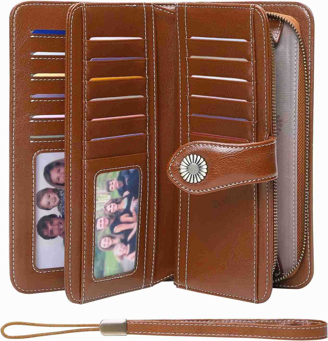 Women Genuine Leather Wallet Large Capacity Bifold RFID Blocking Card Holder with Zipper Coin PocketZ250910