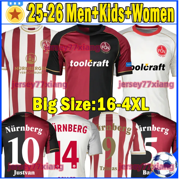 XXXL 4XL 25 26 1. FC Nurnberg Soccer Jerseys 125th anniversary Football Shirts 2025 2026 Tzimas Emreli Antiste Schleimer Justvan Jander Women Men Uniforms Kids Kits