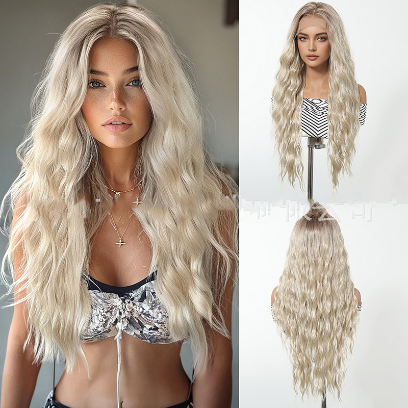 13*6 imported Silk Lace Wigs For Women With Random Parting Dark Brown Long Curly Hair Manufacturers in Stock J56
