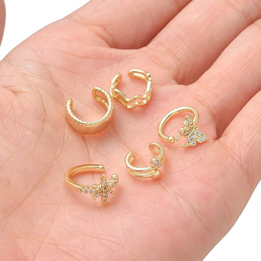 17Pcs Ear Cuffs Chain Earrings Snake Butterfly Leaf Non Piercing Clip on Earring Fake Helix Cartilage Earrings Ear Clip Jewelry Gold Tone