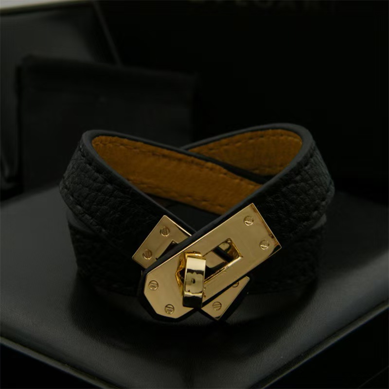 Classic retro PU double circle rotating buckle h bracelet casual men's alloy bracelet stainless steel designer bracelet luxurious jewelry