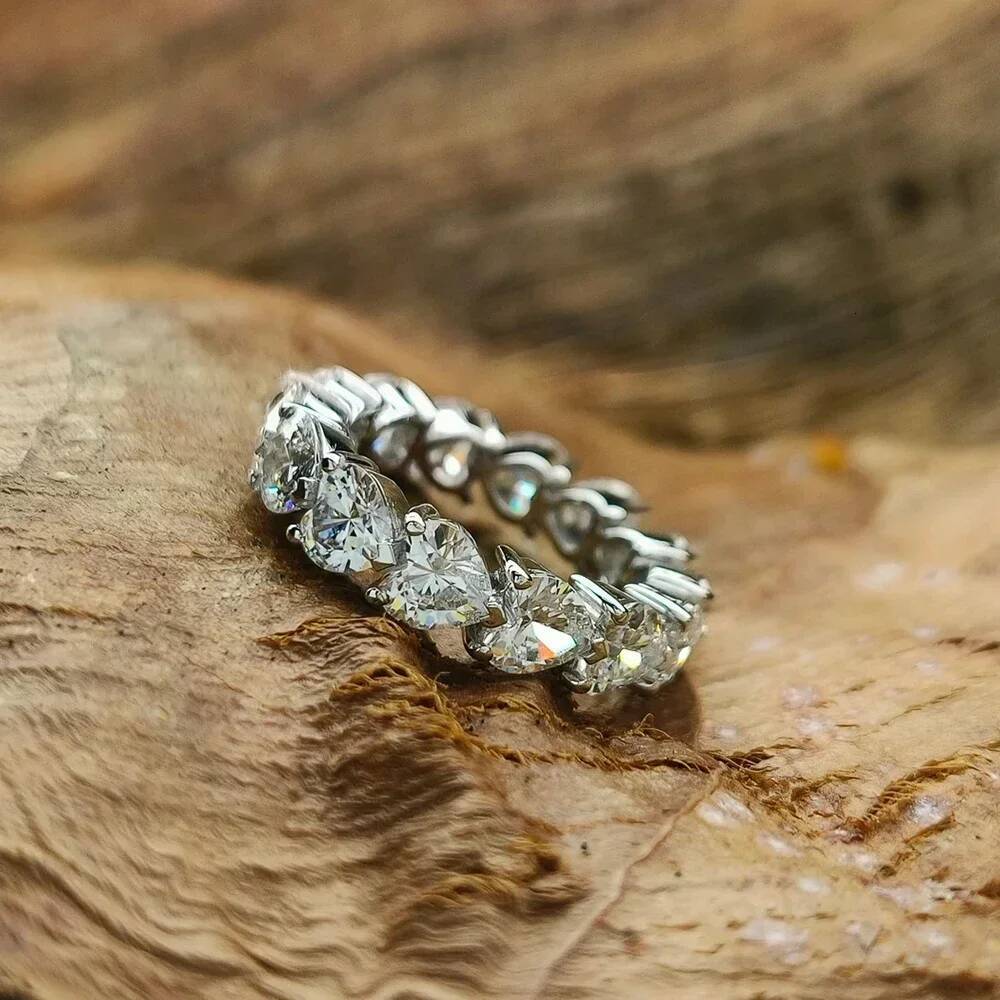 345mm Heart Cut Moissanite Eternity Band For Women Gra Certified Lab Diamond Stackable Wedding Band 925 Silver Engagement Ring