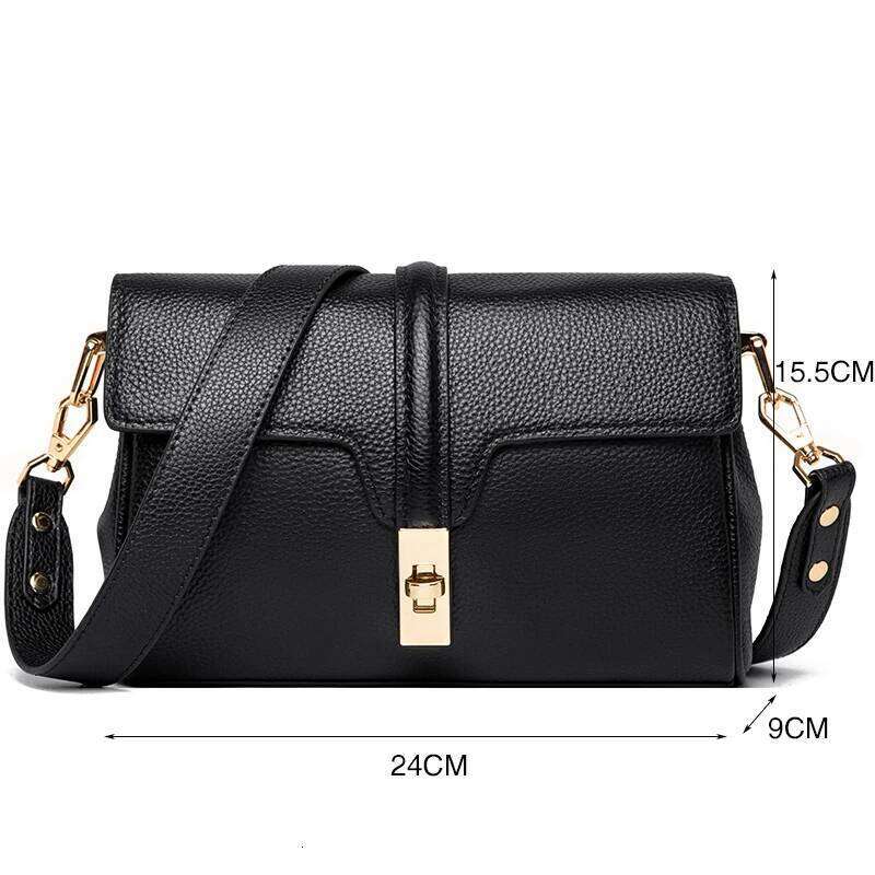 Genuine Leather Crossbody Bag Women Cowskin Designer Ladies Handbag Wide Shoulder Straps Messenger Bags Female