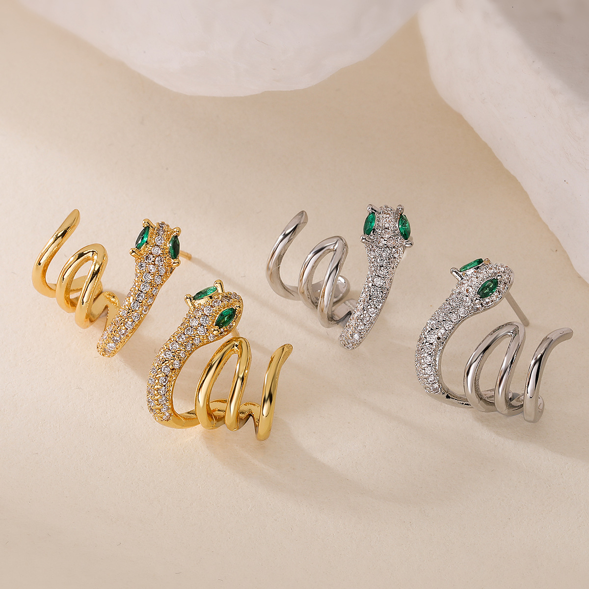 Earrings quality Jewelry European And American Niche Light entry lux Copper Plated 18K Gold Zircon Snake-Shaped Earrings For Women Fashionable Persona