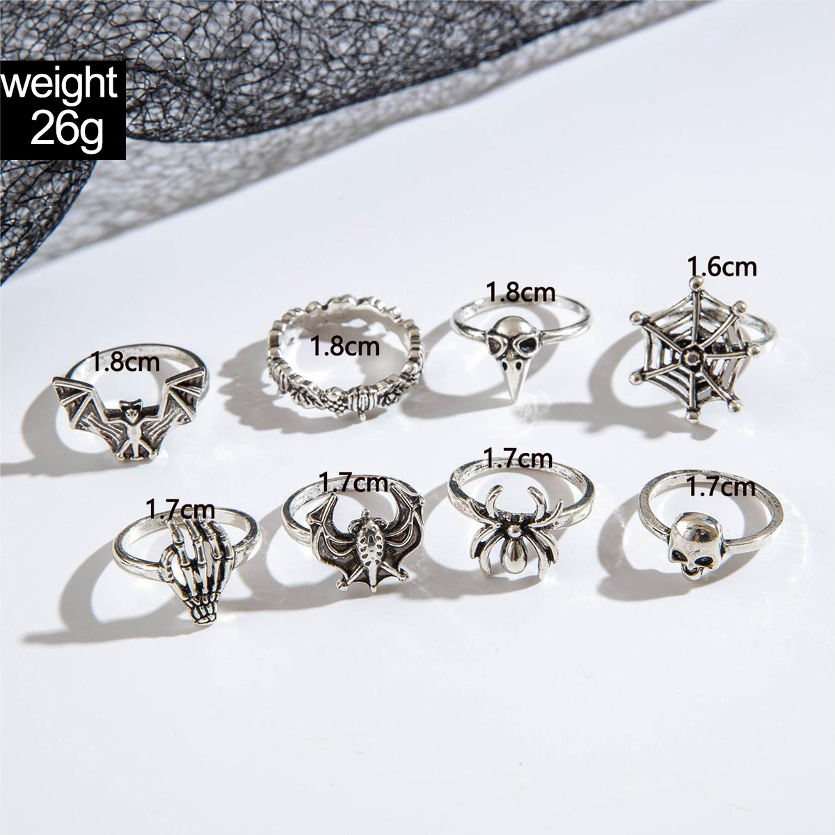 Dark Gothic Skull Ring Set Punk Inspired Spider Snake Animal Ring Set Perfect Halloween Statement Accessories for Edgy Style Lovers