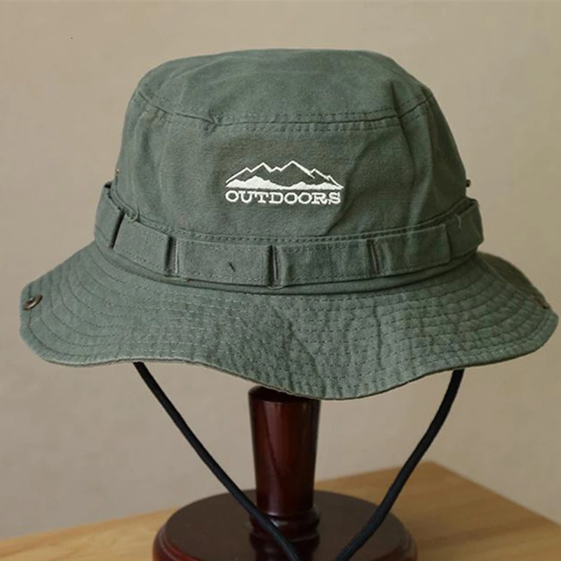 Unisex OUTDOIRS Mountain Range Embroidery Panama Fisherman Hat Outdoor Travel Hat Sunscreen Hats for Men Women Bucket Hat 250901