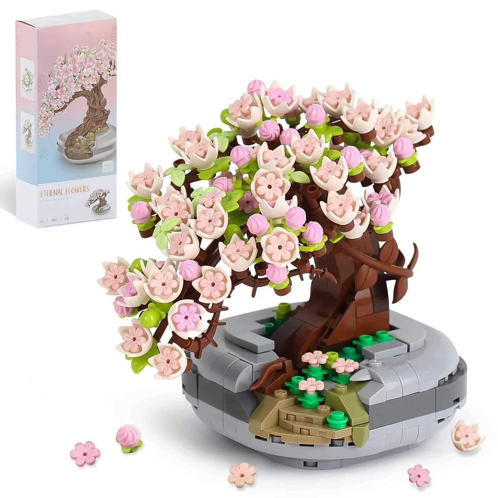 Mini Plant Bonsai Building Block Flower Plant Cherry Blossom Tree Potted Bouquet Model Bricks Home Decoration Toy For Kids Gifts G250902