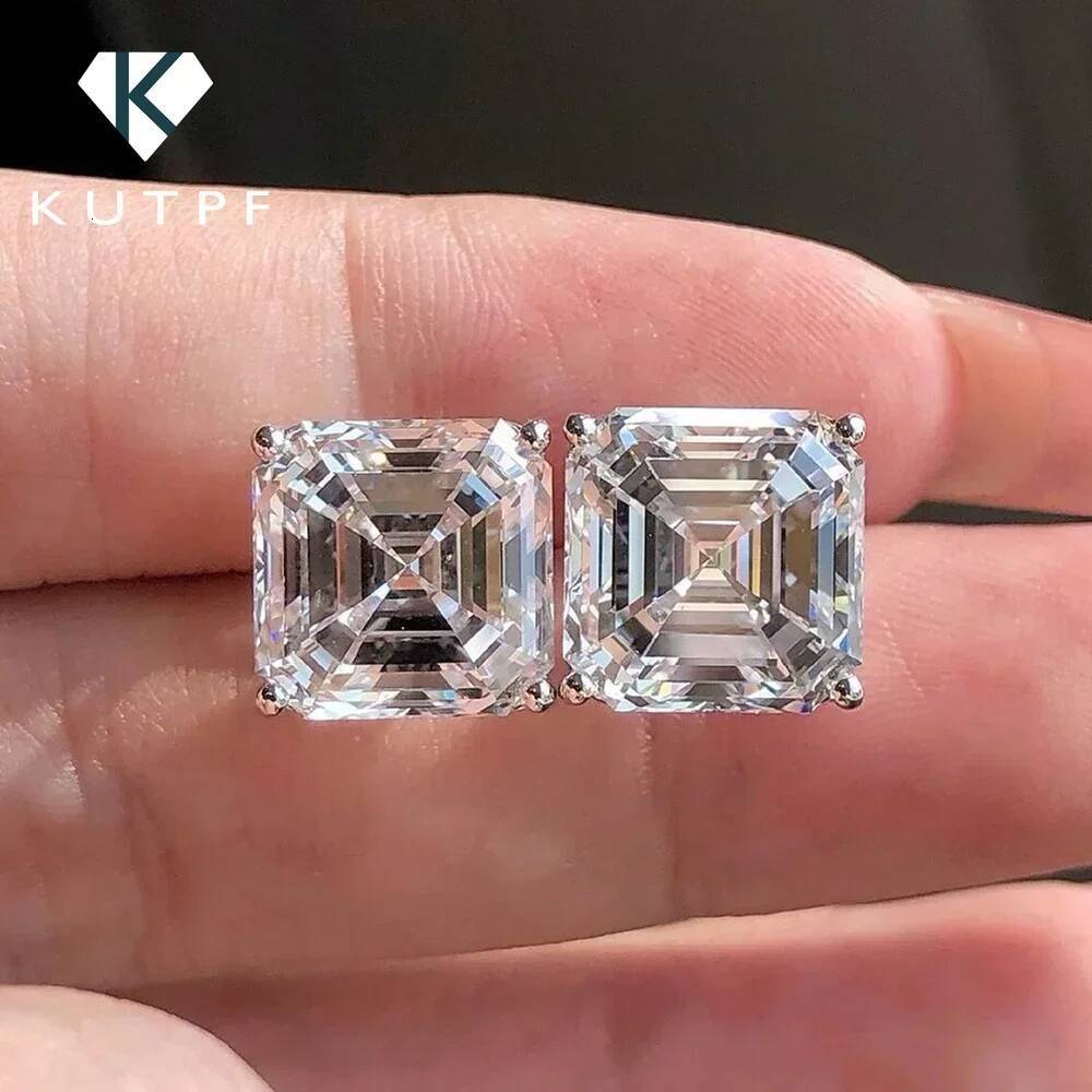 123CT Asscher Cut Moissanite Stud Earrings with Certificate Square Solitaire Lab Diamond Earring for Women S925 Silver Jewelry